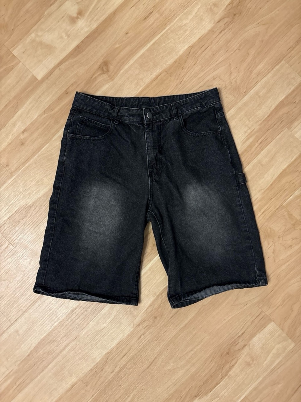 SHEIN Black Washed Denim Cargo Shorts